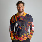 Personalized Adelaide Crows AFL Mascot Long Sleeve Polo Shirt Aboriginal Dot Art - Dreamtime Football Mascot