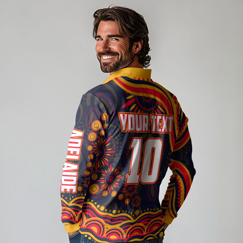 Personalized Adelaide Crows AFL Mascot Long Sleeve Polo Shirt Aboriginal Dot Art - Dreamtime Football Mascot
