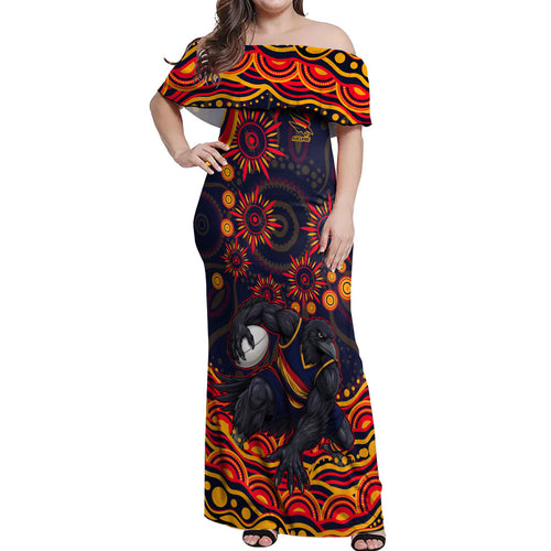 Personalized Adelaide Crows AFL Mascot Off Shoulder Maxi Dress Aboriginal Dot Art - Dreamtime Football Mascot