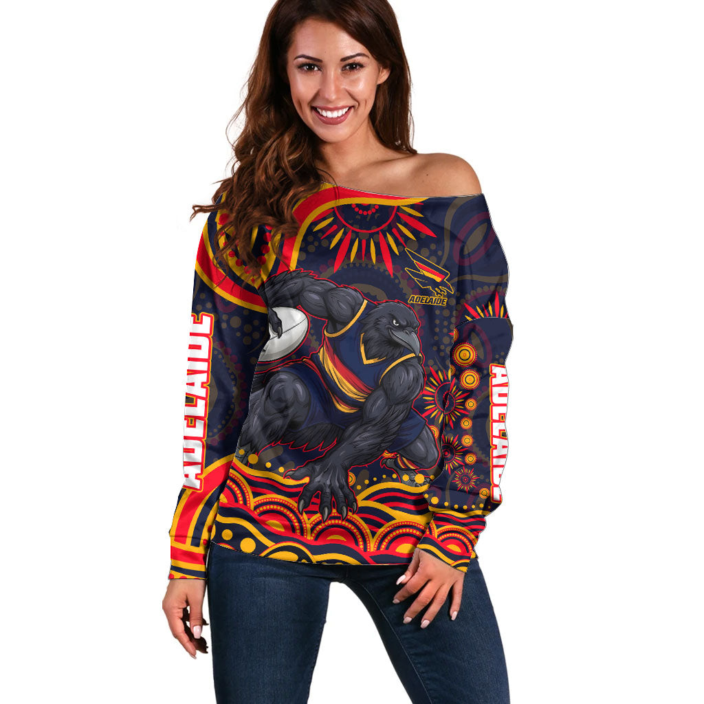 Personalized Adelaide Crows AFL Mascot Off Shoulder Sweater Aboriginal Dot Art - Dreamtime Football Mascot