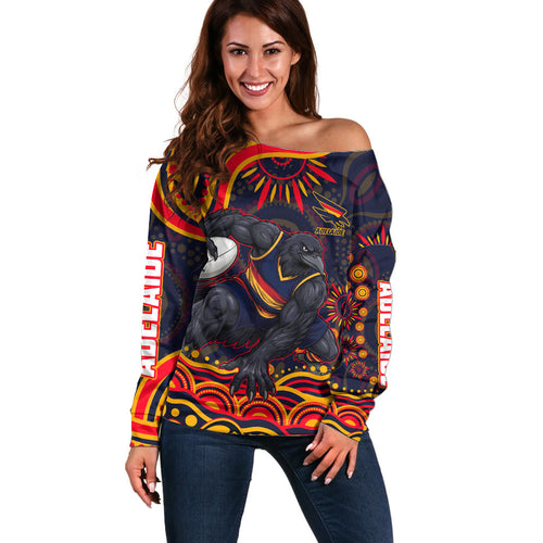 Personalized Adelaide Crows AFL Mascot Off Shoulder Sweater Aboriginal Dot Art - Dreamtime Football Mascot