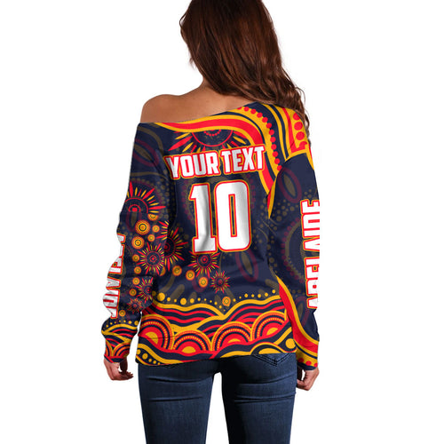 Personalized Adelaide Crows AFL Mascot Off Shoulder Sweater Aboriginal Dot Art - Dreamtime Football Mascot