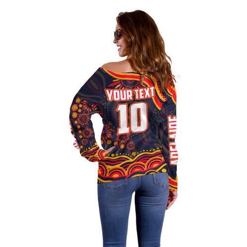 Personalized Adelaide Crows AFL Mascot Off Shoulder Sweater Aboriginal Dot Art - Dreamtime Football Mascot