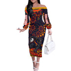 Personalized Adelaide Crows AFL Mascot Off The Shoulder Long Sleeve Dress Aboriginal Dot Art - Dreamtime Football Mascot