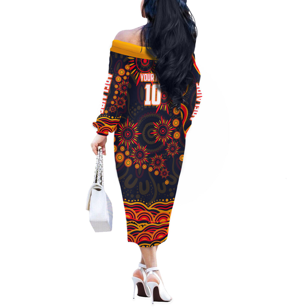 Personalized Adelaide Crows AFL Mascot Off The Shoulder Long Sleeve Dress Aboriginal Dot Art - Dreamtime Football Mascot