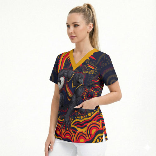 Personalized Adelaide Crows AFL Mascot Scrub Top Aboriginal Dot Art - Dreamtime Football Mascot