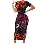 Personalized Adelaide Crows AFL Mascot Short Sleeve Bodycon Dress Aboriginal Dot Art - Dreamtime Football Mascot