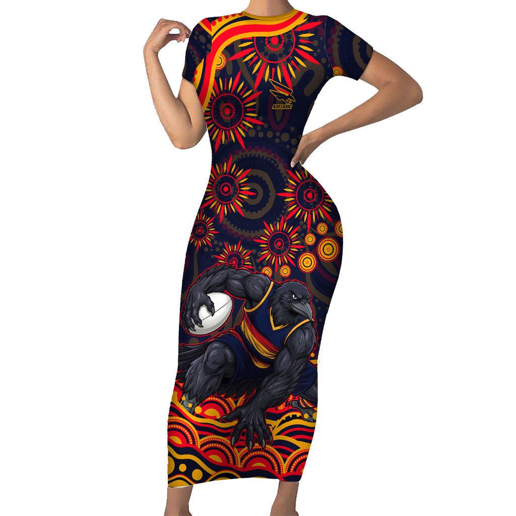 Personalized Adelaide Crows AFL Mascot Short Sleeve Bodycon Dress Aboriginal Dot Art - Dreamtime Football Mascot