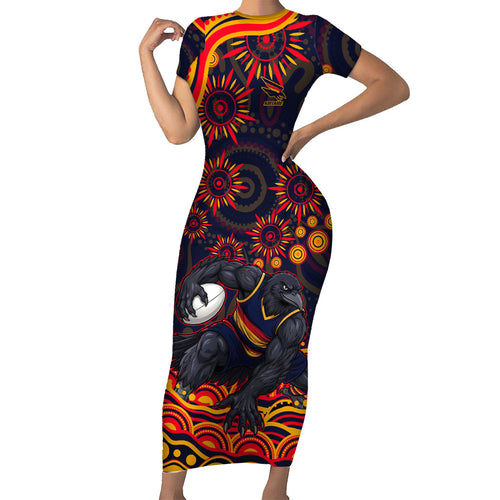Personalized Adelaide Crows AFL Mascot Short Sleeve Bodycon Dress Aboriginal Dot Art - Dreamtime Football Mascot