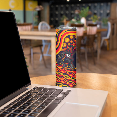 Personalized Adelaide Crows AFL Mascot Skinny Tumbler Aboriginal Dot Art - Dreamtime Football Mascot
