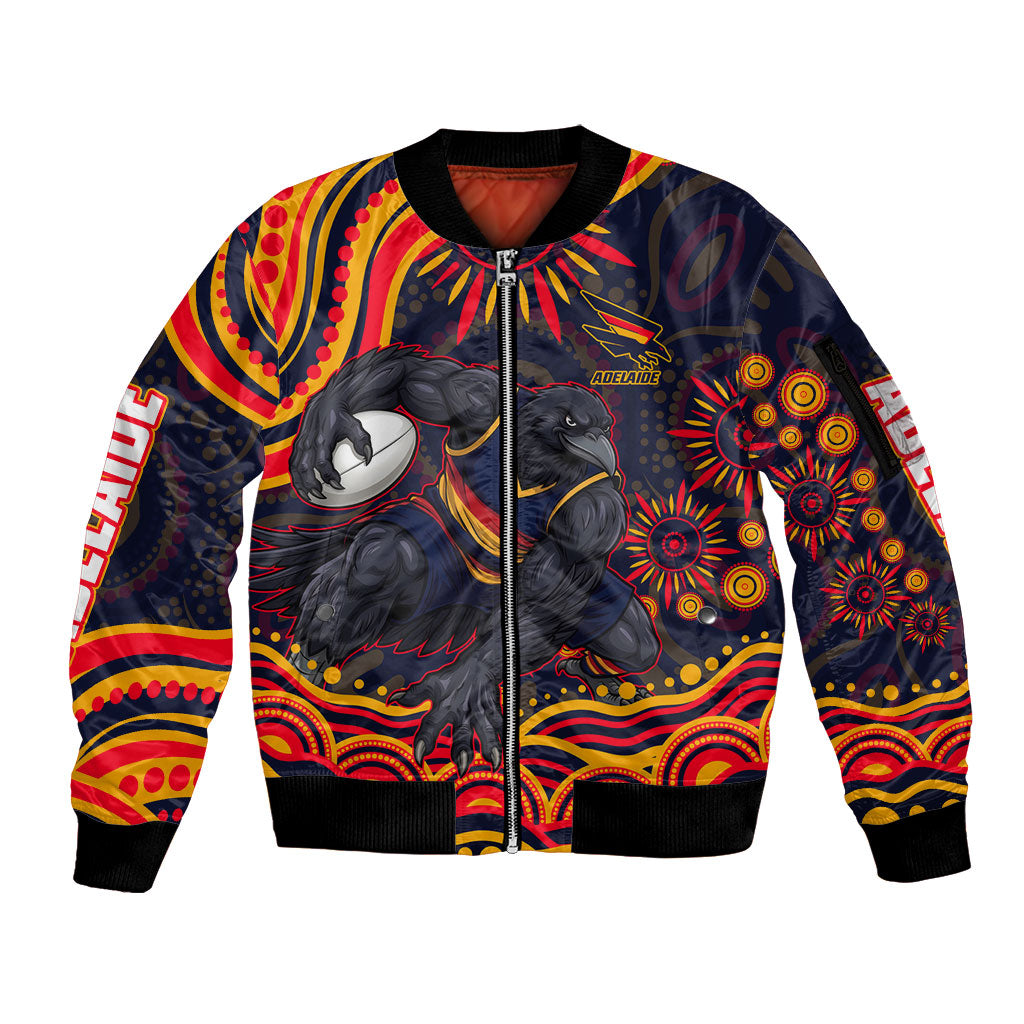 Personalized Adelaide Crows AFL Mascot Sleeve Zip Bomber Jacket Aboriginal Dot Art - Dreamtime Football Mascot