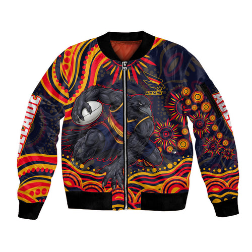 Personalized Adelaide Crows AFL Mascot Sleeve Zip Bomber Jacket Aboriginal Dot Art - Dreamtime Football Mascot