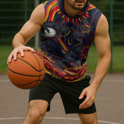 Personalized Adelaide Crows AFL Mascot Sleeveless Hoodie Aboriginal Dot Art - Dreamtime Football Mascot