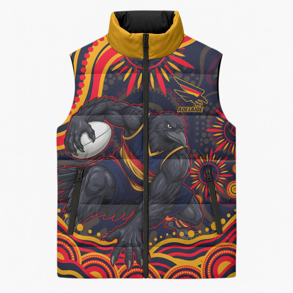 Personalized Adelaide Crows AFL Mascot Sleeveless Puffer Jacket Aboriginal Dot Art - Dreamtime Football Mascot
