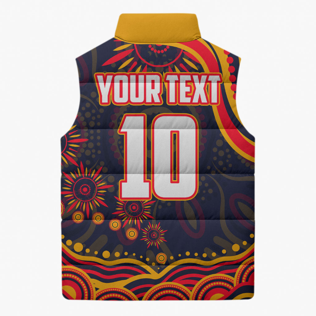 Personalized Adelaide Crows AFL Mascot Sleeveless Puffer Jacket Aboriginal Dot Art - Dreamtime Football Mascot