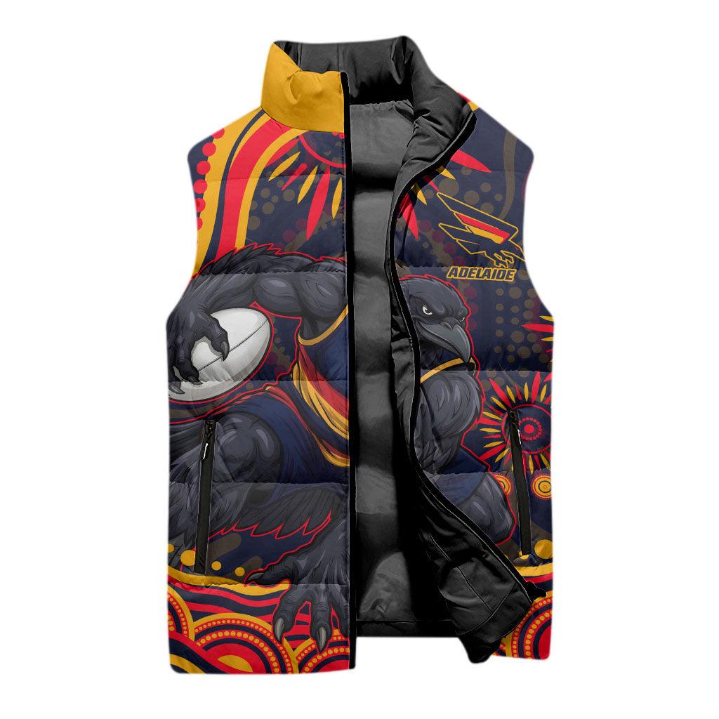 Personalized Adelaide Crows AFL Mascot Sleeveless Puffer Jacket Aboriginal Dot Art - Dreamtime Football Mascot