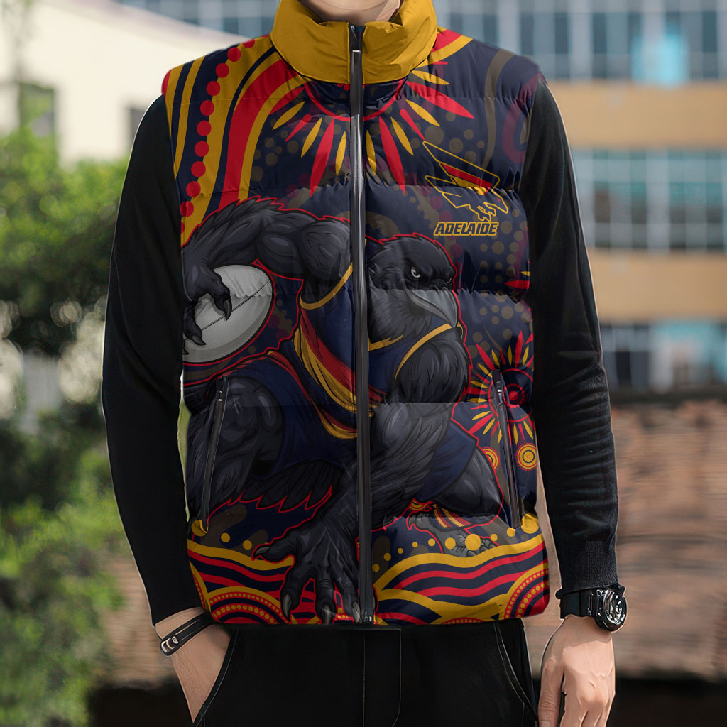 Personalized Adelaide Crows AFL Mascot Sleeveless Puffer Jacket Aboriginal Dot Art - Dreamtime Football Mascot