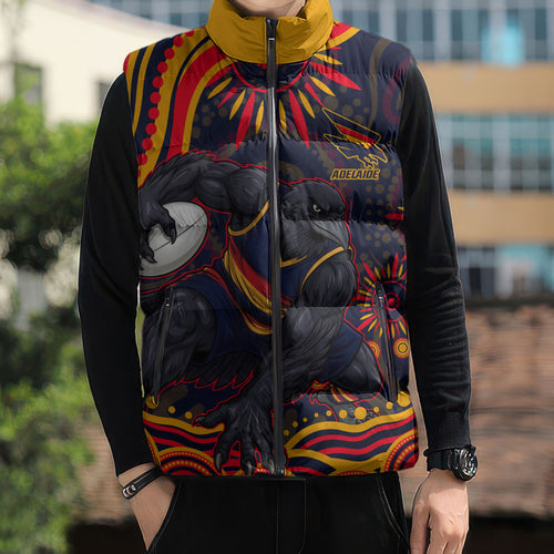 Personalized Adelaide Crows AFL Mascot Sleeveless Puffer Jacket Aboriginal Dot Art - Dreamtime Football Mascot