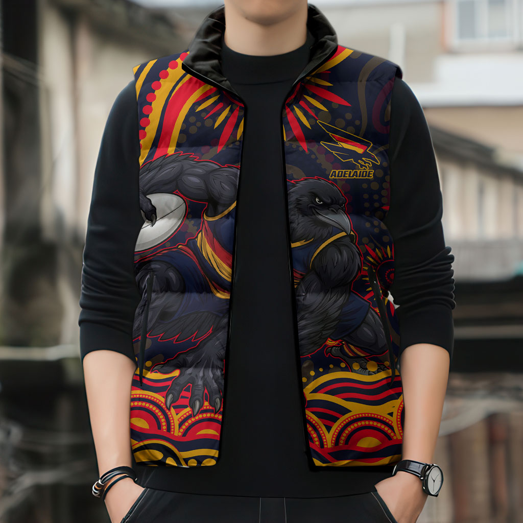 Personalized Adelaide Crows AFL Mascot Sleeveless Puffer Jacket Aboriginal Dot Art - Dreamtime Football Mascot