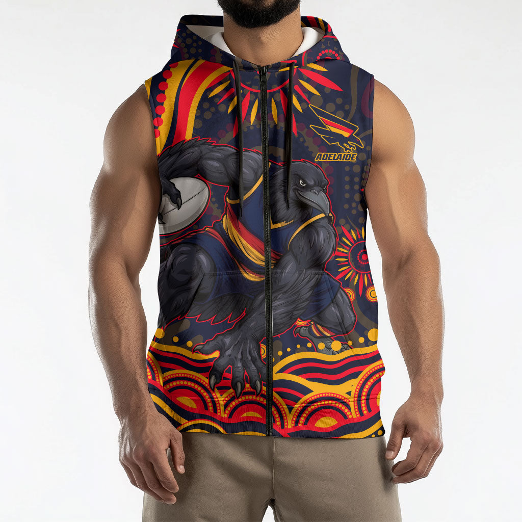 Personalized Adelaide Crows AFL Mascot Sleeveless Zip Hoodie Aboriginal Dot Art - Dreamtime Football Mascot