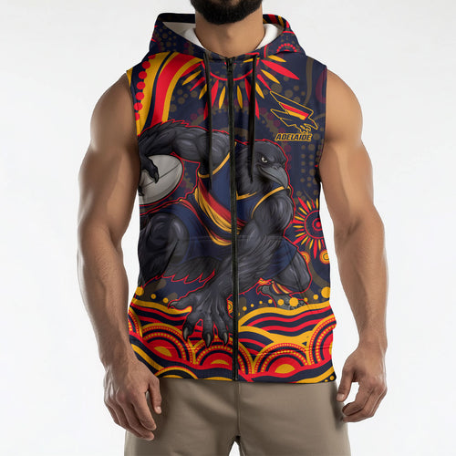 Personalized Adelaide Crows AFL Mascot Sleeveless Zip Hoodie Aboriginal Dot Art - Dreamtime Football Mascot