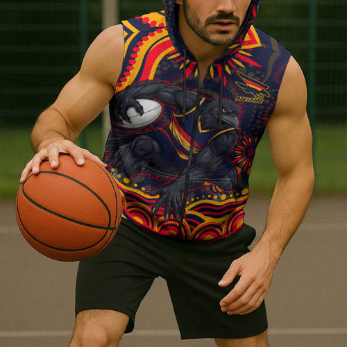 Personalized Adelaide Crows AFL Mascot Sleeveless Zip Hoodie Aboriginal Dot Art - Dreamtime Football Mascot