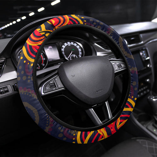 Adelaide Crows AFL Mascot Steering Wheel Cover Aboriginal Dot Art - Dreamtime Football Mascot
