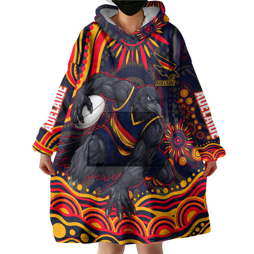 Personalized Adelaide Crows AFL Mascot Wearable Blanket Hoodie Aboriginal Dot Art - Dreamtime Football Mascot