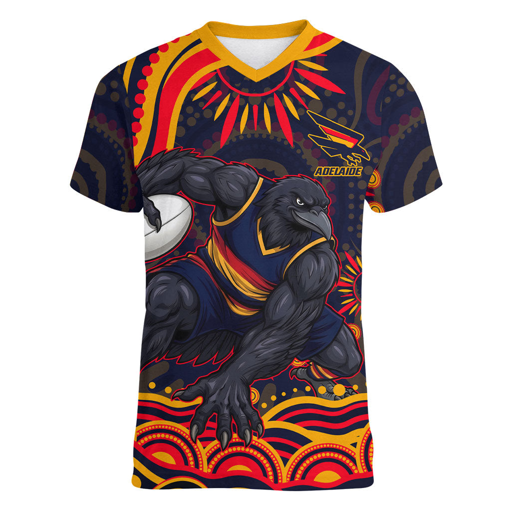Personalized Adelaide Crows AFL Mascot Women V-Neck T-Shirt Aboriginal Dot Art - Dreamtime Football Mascot