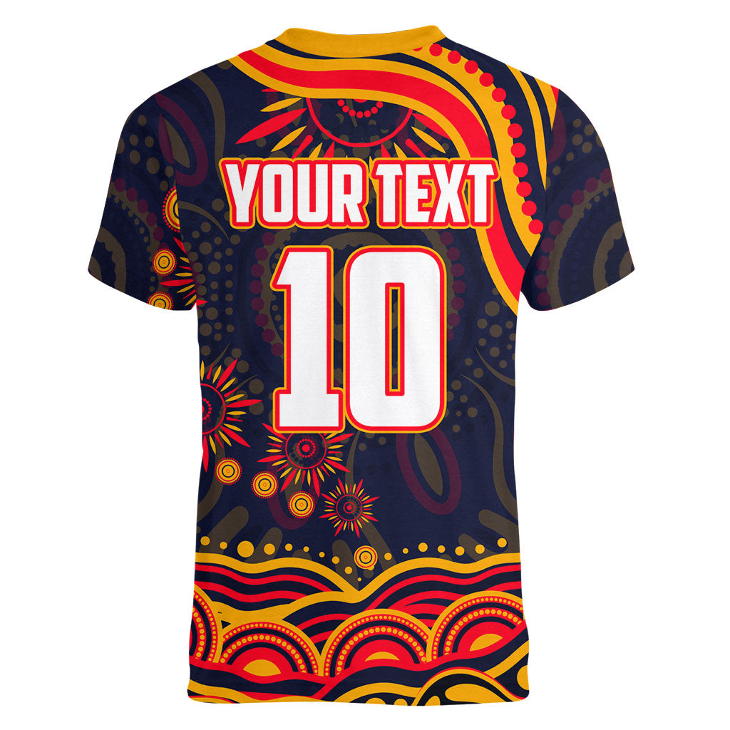 Personalized Adelaide Crows AFL Mascot Women V-Neck T-Shirt Aboriginal Dot Art - Dreamtime Football Mascot
