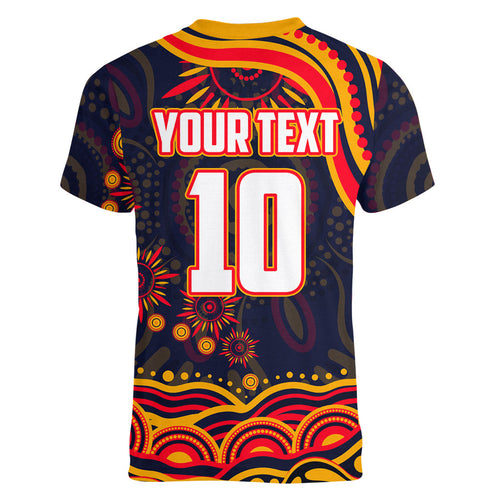 Personalized Adelaide Crows AFL Mascot Women V-Neck T-Shirt Aboriginal Dot Art - Dreamtime Football Mascot