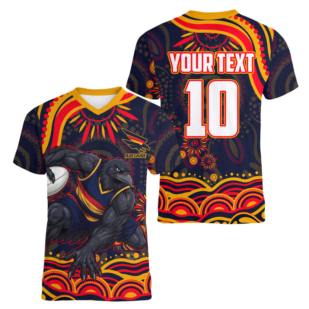 Personalized Adelaide Crows AFL Mascot Women V-Neck T-Shirt Aboriginal Dot Art - Dreamtime Football Mascot