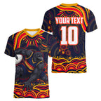 Personalized Adelaide Crows AFL Mascot Women V-Neck T-Shirt Aboriginal Dot Art - Dreamtime Football Mascot