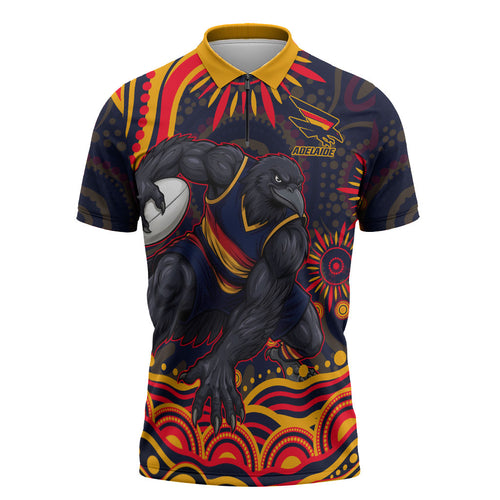 Personalized Adelaide Crows AFL Mascot Zipper Polo Shirt Aboriginal Dot Art - Dreamtime Football Mascot