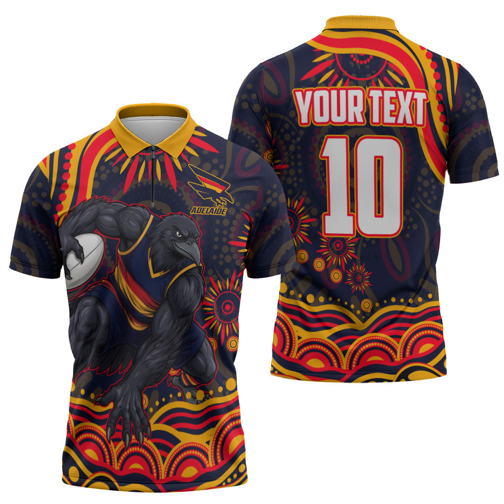 Personalized Adelaide Crows AFL Mascot Zipper Polo Shirt Aboriginal Dot Art - Dreamtime Football Mascot