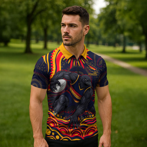 Personalized Adelaide Crows AFL Mascot Zipper Polo Shirt Aboriginal Dot Art - Dreamtime Football Mascot