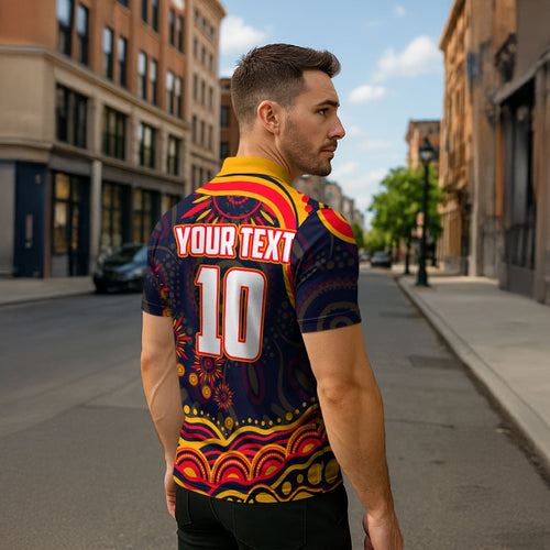 Personalized Adelaide Crows AFL Mascot Zipper Polo Shirt Aboriginal Dot Art - Dreamtime Football Mascot
