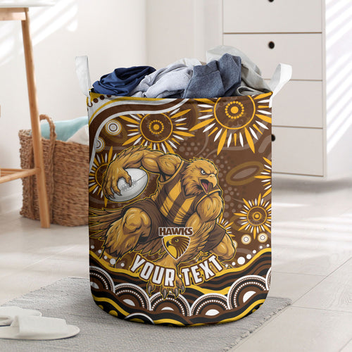 Personalized Hawthorn Hawks AFL Mascot Laundry Basket Aboriginal Dot Art - Dreamtime Football Mascot