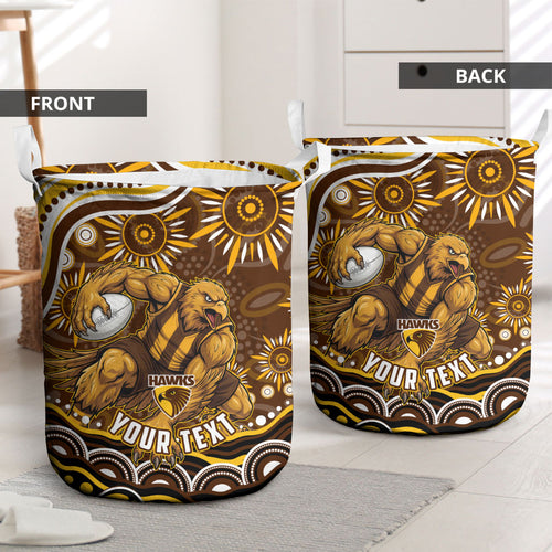 Personalized Hawthorn Hawks AFL Mascot Laundry Basket Aboriginal Dot Art - Dreamtime Football Mascot