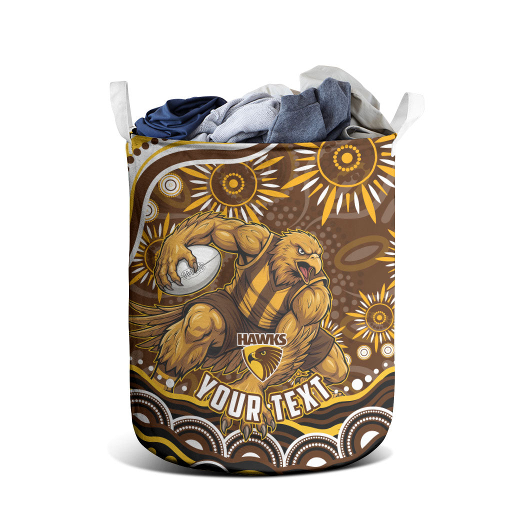 Personalized Hawthorn Hawks AFL Mascot Laundry Basket Aboriginal Dot Art - Dreamtime Football Mascot