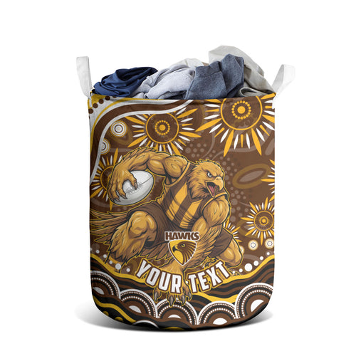 Personalized Hawthorn Hawks AFL Mascot Laundry Basket Aboriginal Dot Art - Dreamtime Football Mascot