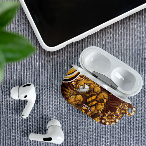 Personalized Hawthorn Hawks AFL Mascot AirPods Case Aboriginal Dot Art - Dreamtime Football Mascot