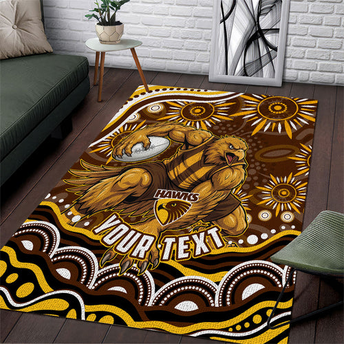 Personalized Hawthorn Hawks AFL Mascot Area Rug Aboriginal Dot Art - Dreamtime Football Mascot