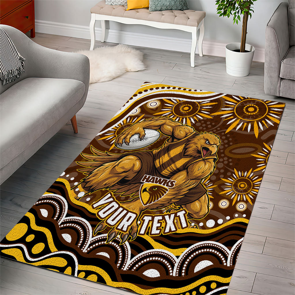 Personalized Hawthorn Hawks AFL Mascot Area Rug Aboriginal Dot Art - Dreamtime Football Mascot