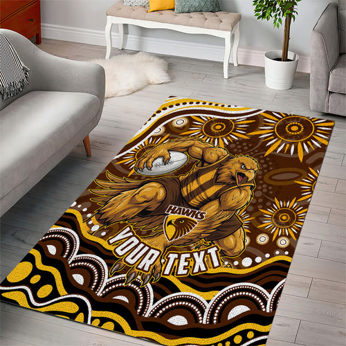 Personalized Hawthorn Hawks AFL Mascot Area Rug Aboriginal Dot Art - Dreamtime Football Mascot