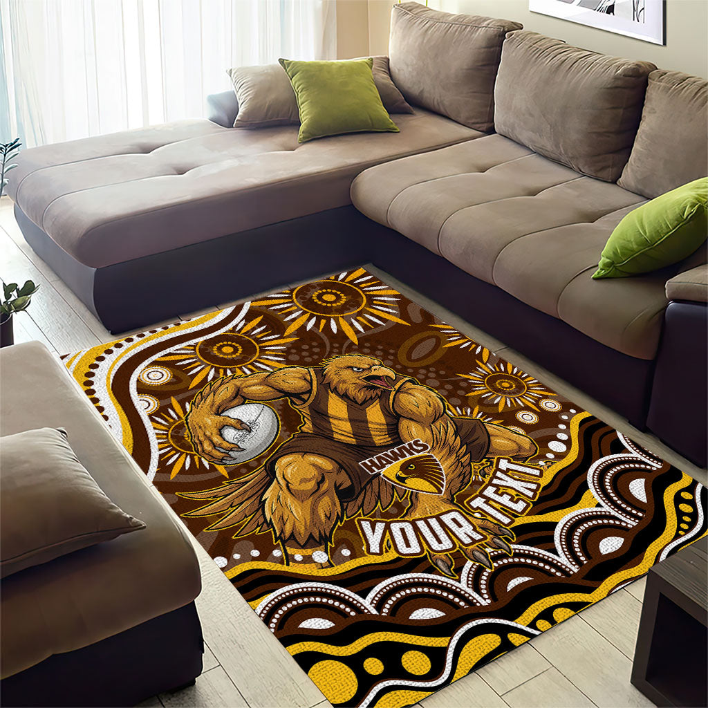 Personalized Hawthorn Hawks AFL Mascot Area Rug Aboriginal Dot Art - Dreamtime Football Mascot