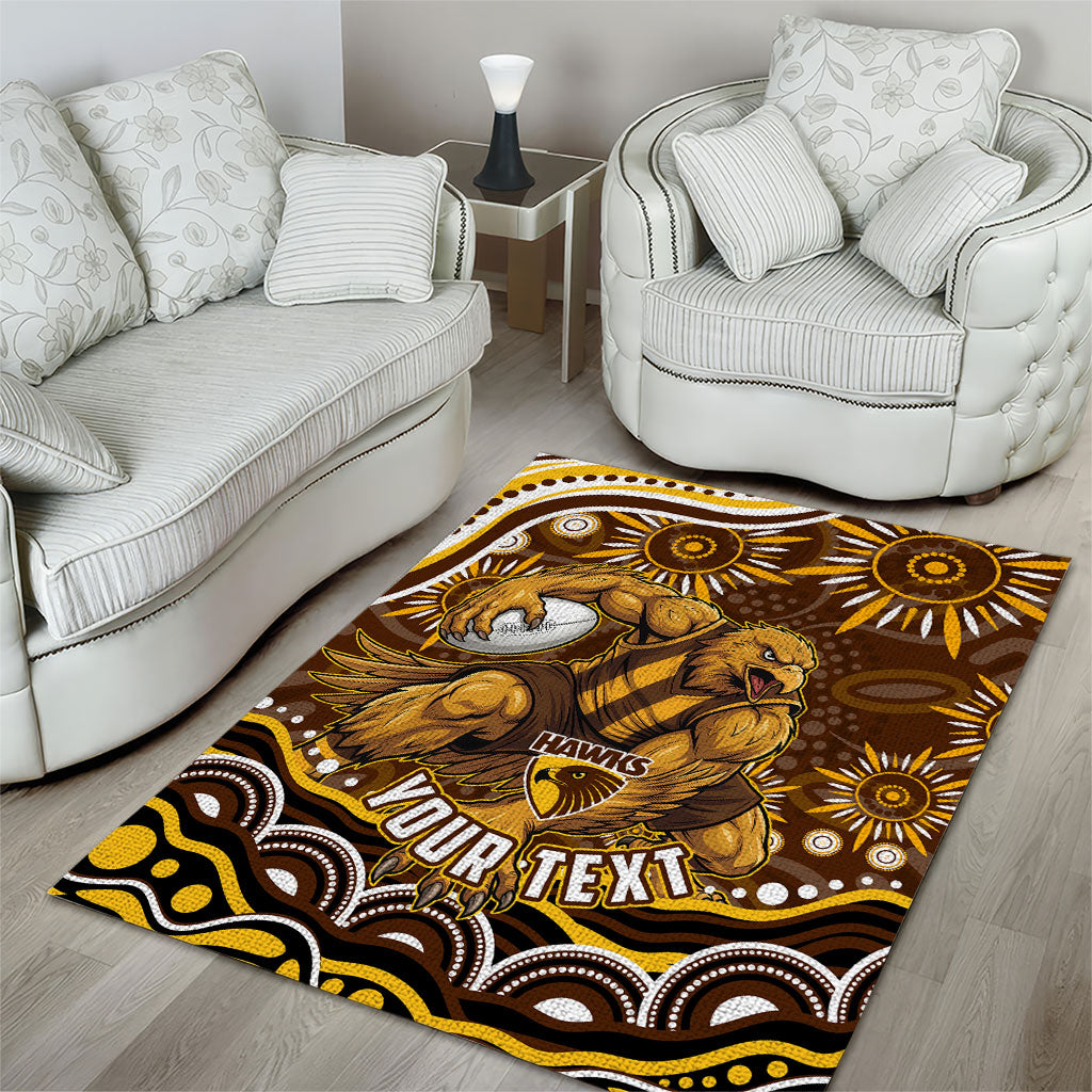 Personalized Hawthorn Hawks AFL Mascot Area Rug Aboriginal Dot Art - Dreamtime Football Mascot