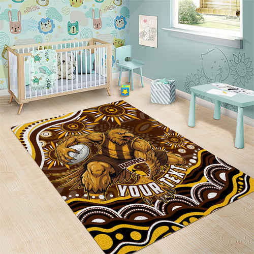 Personalized Hawthorn Hawks AFL Mascot Area Rug Aboriginal Dot Art - Dreamtime Football Mascot