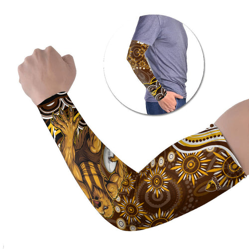 Personalized Hawthorn Hawks AFL Mascot Arm Sleeves Aboriginal Dot Art - Dreamtime Football Mascot