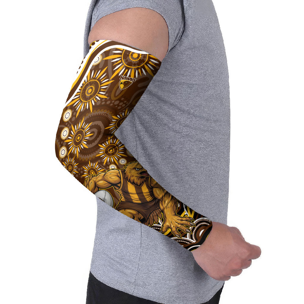 Personalized Hawthorn Hawks AFL Mascot Arm Sleeves Aboriginal Dot Art - Dreamtime Football Mascot